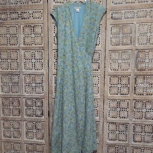 Tommy Bahama Blue Floral 100% Silk Maxi Wrap Dress 8